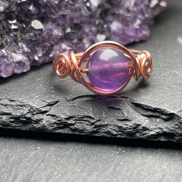 Artisan Amethyst Copper Wire Wrapped Ring - Picture 5 of 16
